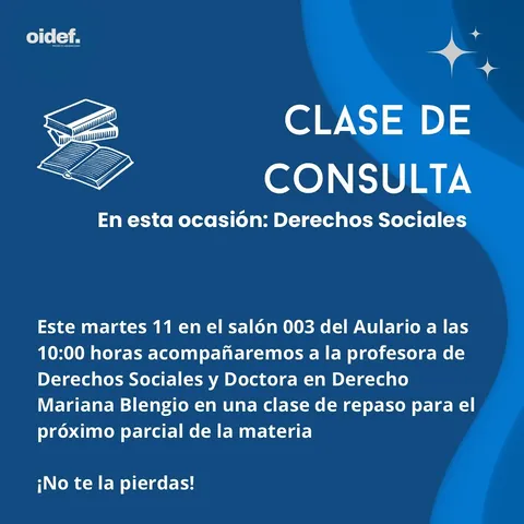 Afiche de la convocatoria: Clase de repaso de Derechos Sociales